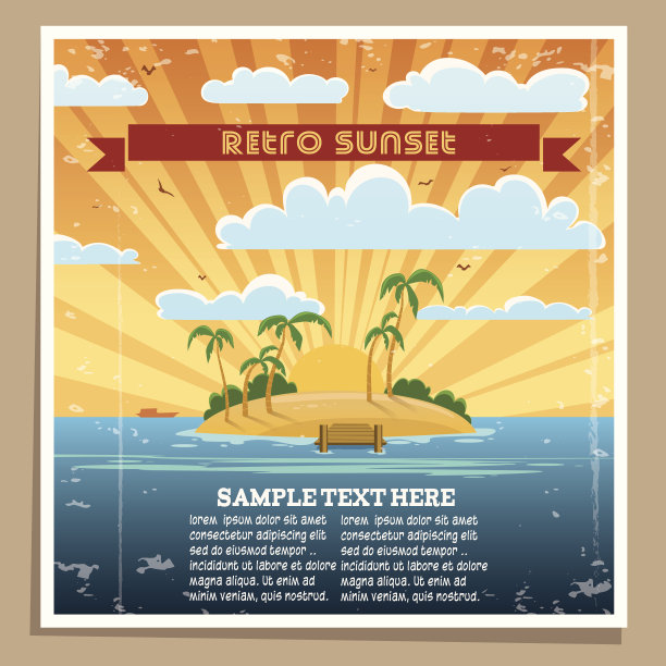 日落的复古海报图片下载