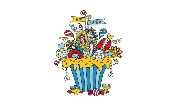 生日纸杯蛋糕手绘涂鸦矢量亮图片下载