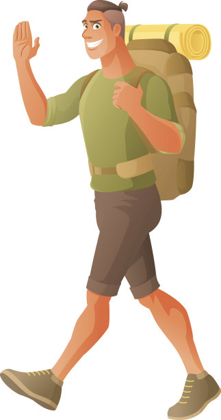 徒步背包客挥挥手。矢量插图孤立在白色背景。图片下载