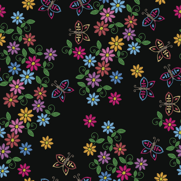 绣针仿领线图案与民间花卉素材图片