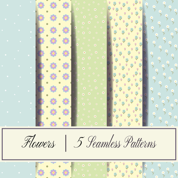 一套向量无缝模式的花和点。图片下载