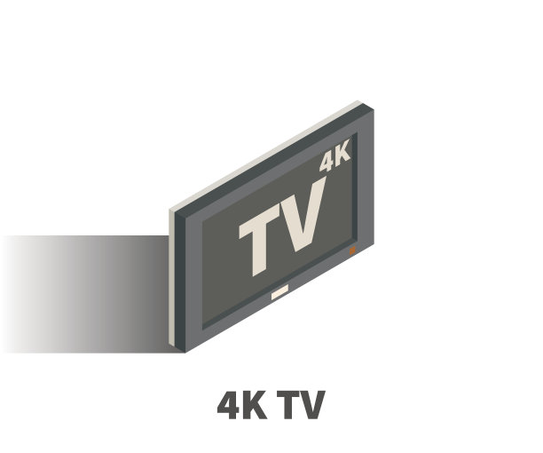 4K电视图标，矢量符号在等距3D风格孤立在白色背景。图片下载