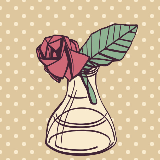 折纸复古风格玫瑰手工绘图。图片下载