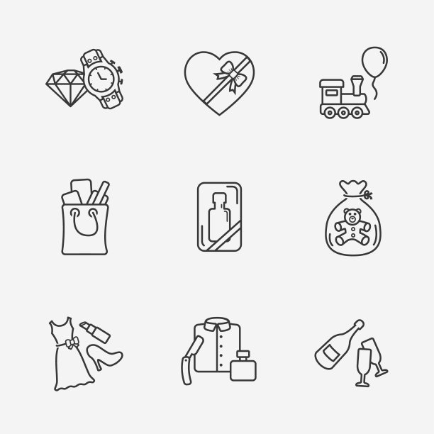 礼品平面轮廓商店图标设置在白色图片下载