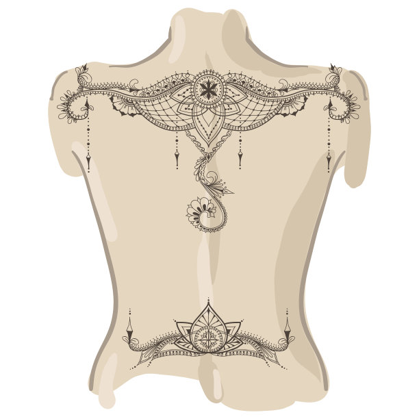 曼迪花纹身模板。背上有纹身。图片下载