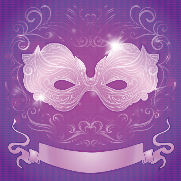 以紫色面具及彩带制作的贺年卡图片下载