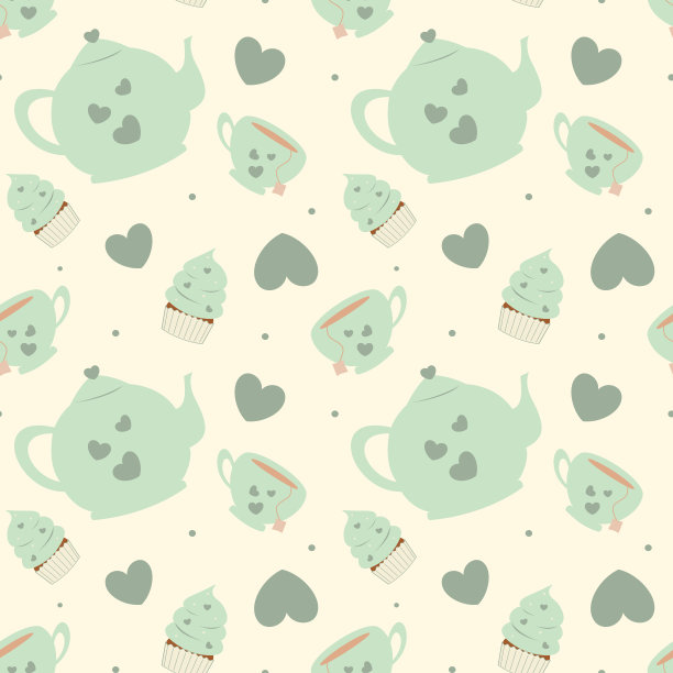 可爱的粉彩卡通茶具无缝图案背景插图图片下载