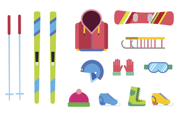 冬季运动矢量图标设置滑雪滑雪板衣服工具元素头盔手套靴子元素项目插图孤立的设备极端的生活方式图片下载