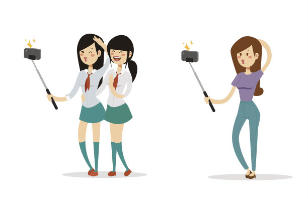 自拍人孤立矢量插图人物照片生活方式设置时髦的智能平板相机智能手机人图片女孩图片下载