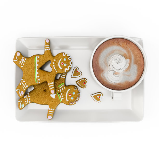 手持卡布奇诺的姜饼小人图片下载