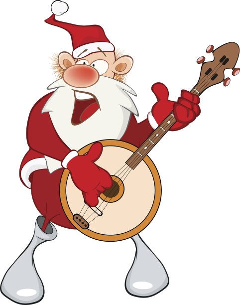 可爱的圣诞老人和班卓的插画图片下载