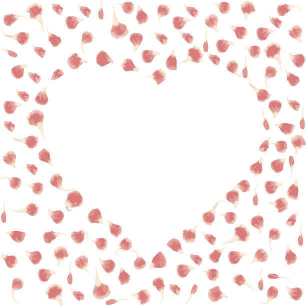 心形矢量粉色花瓣。平的背景。情人节的象征。素材图片