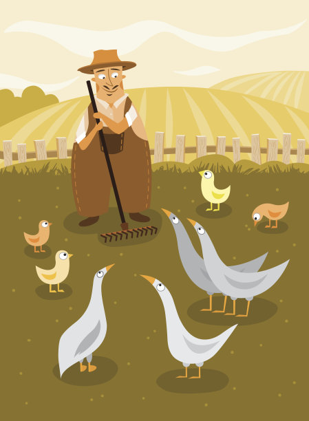 有鹅和鸡的农民图片下载