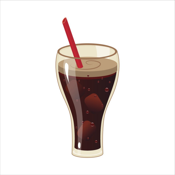 玻璃与软汽水饮料和一根吸管，街道快餐店菜单项目彩色矢量图标图片下载