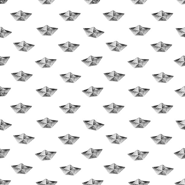 纸船水彩无缝图案黑白两色图片下载