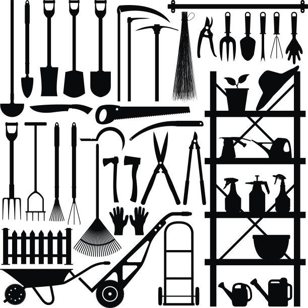 园艺工具轮廓矢量图片下载