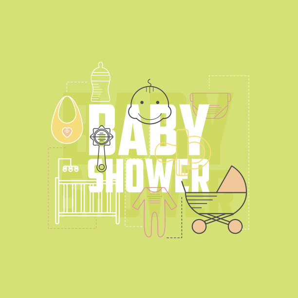 婴儿淋浴图标。线条样式子主题图标集图片下载