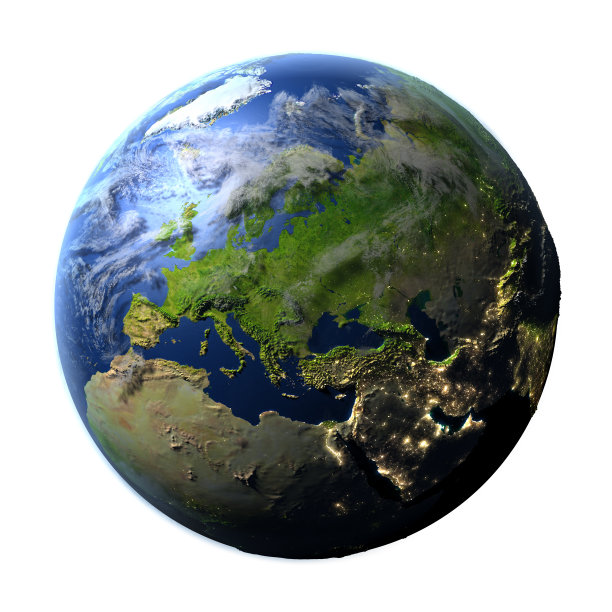 欧洲在地球上孤立在白色图片下载