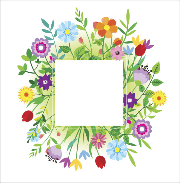 春天的元素:五彩缤纷的花和叶图片下载