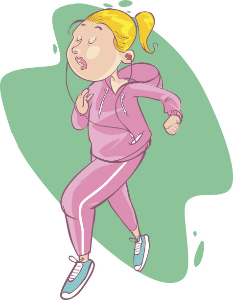 绿色背景插图一个美丽的卡通女孩慢跑图片下载