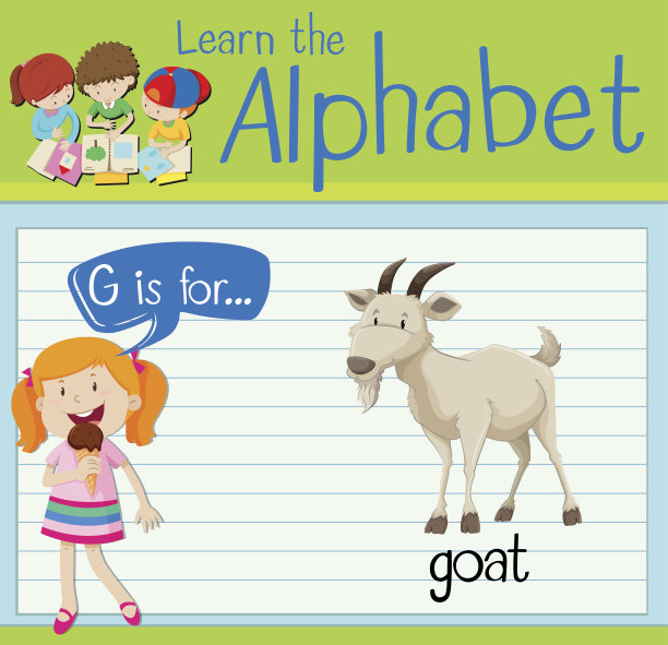 识字卡片上的字母G代表山羊图片下载