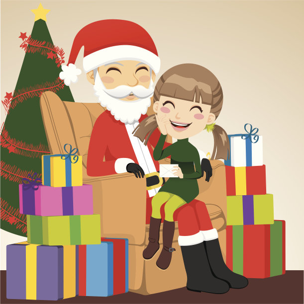 女孩和圣诞老人图片下载