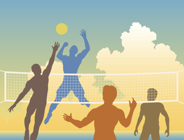 排球运动员的彩色剪影图片下载