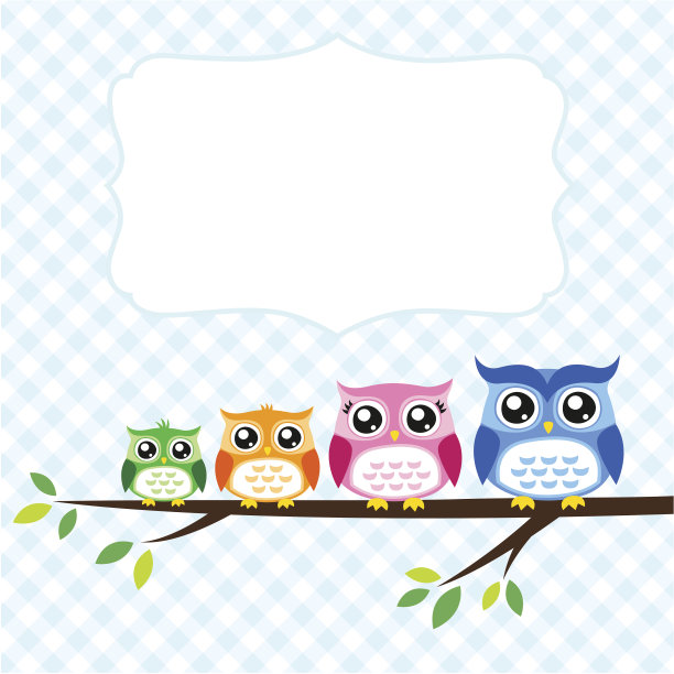 猫头鹰家庭春季插画图片下载