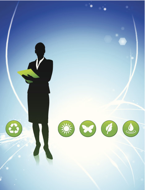 女商人在光纤背景与自然按钮图片下载