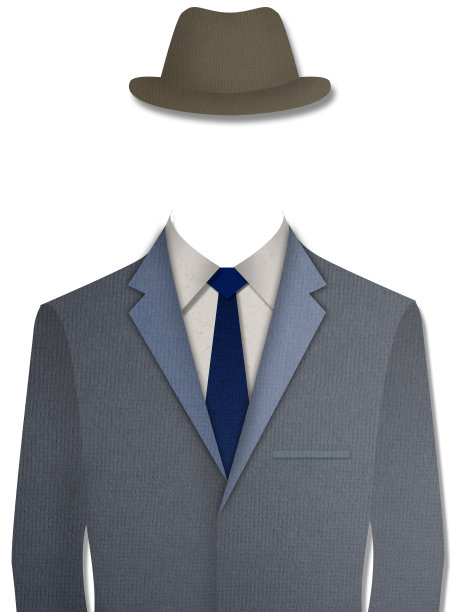 剪纸灰色西装与帽子在白色背景图片下载