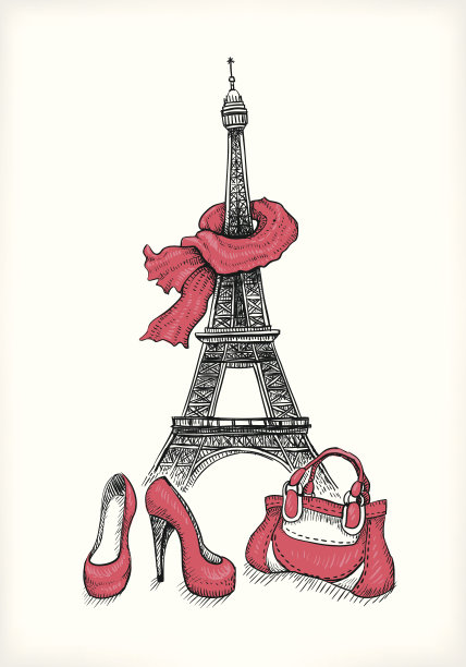 埃菲尔铁塔，红色围巾，鞋子和钱包图片下载