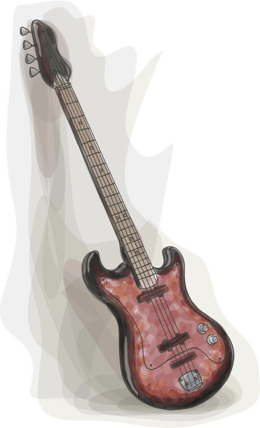 低音电吉他。水彩风格。图片下载