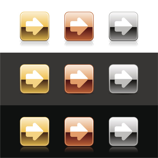 箭头标志，方形图标，金属，金，青铜，银，网按钮图片下载