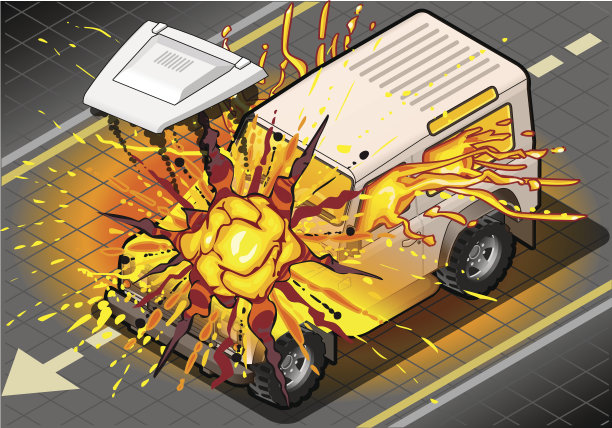 等距白色越野车爆炸在前视图图片下载