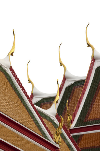 泰国佛教寺庙屋顶孤立在白色。图片下载