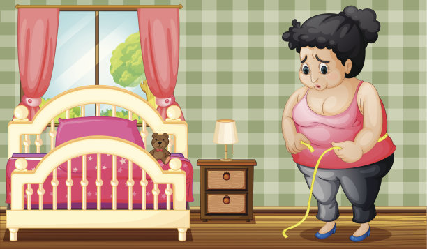 悲伤的胖女人在她的卧室里图片下载