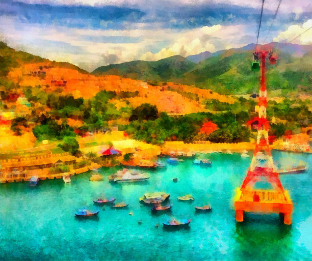 通往热带岛屿的索道图片下载