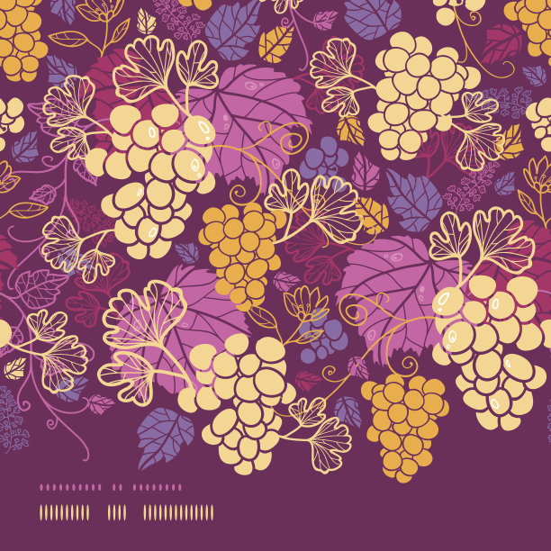 甜葡萄藤水平边框无缝图案背景图片下载