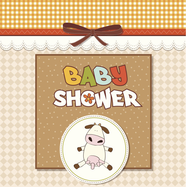 新出生的女婴与母牛公告卡图片下载