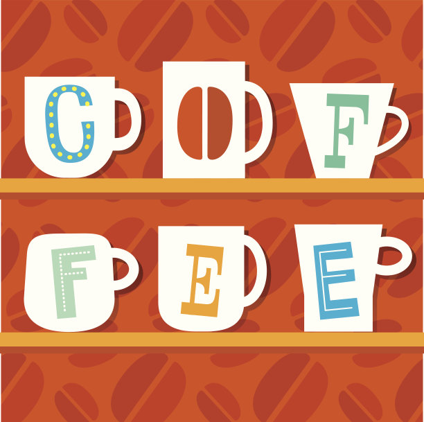 在架子上刻有图案的咖啡杯图片下载