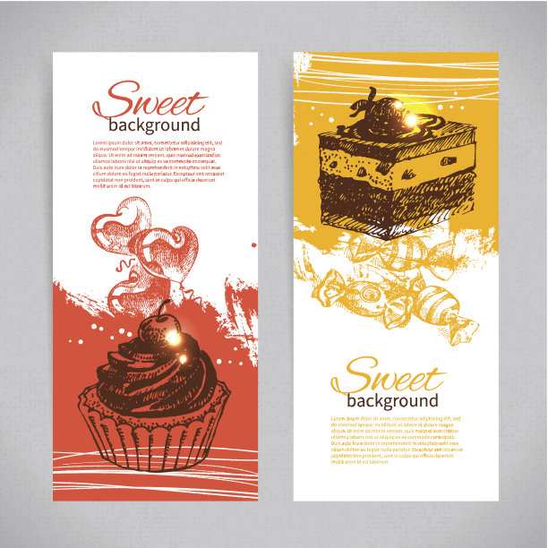 旗帜一套复古手绘甜蜜的背景。图片下载