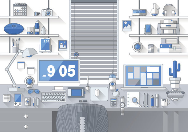 平面设计矢量插画现代办公室室内图片下载