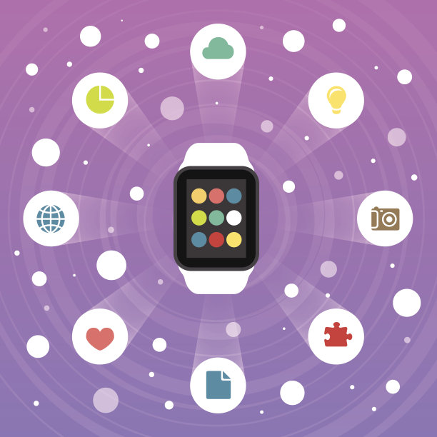 智能手表矢量平面设计图标与应用程序图标图片下载