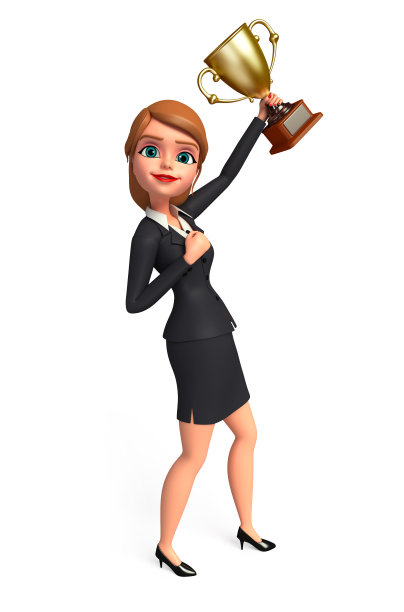 年轻的商业女性与奖杯图片下载