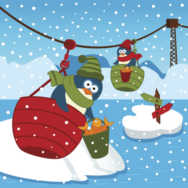 企鹅在索道图片下载