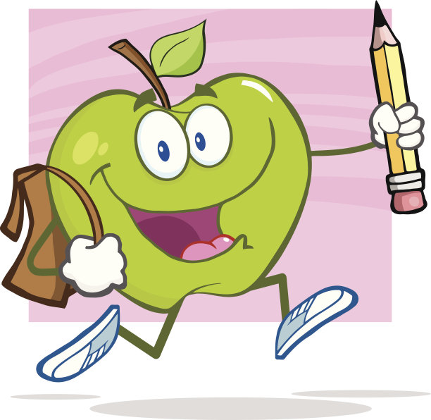 绿苹果和书包和铅笔图片下载