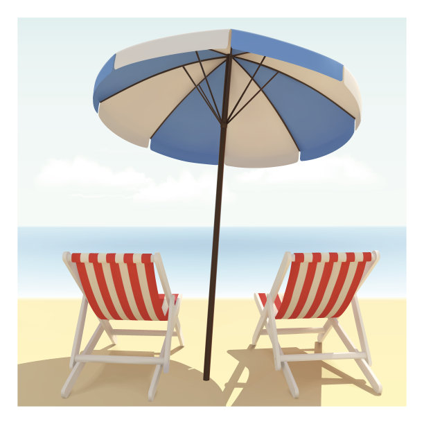 沙滩床和伞的环境背景图片下载