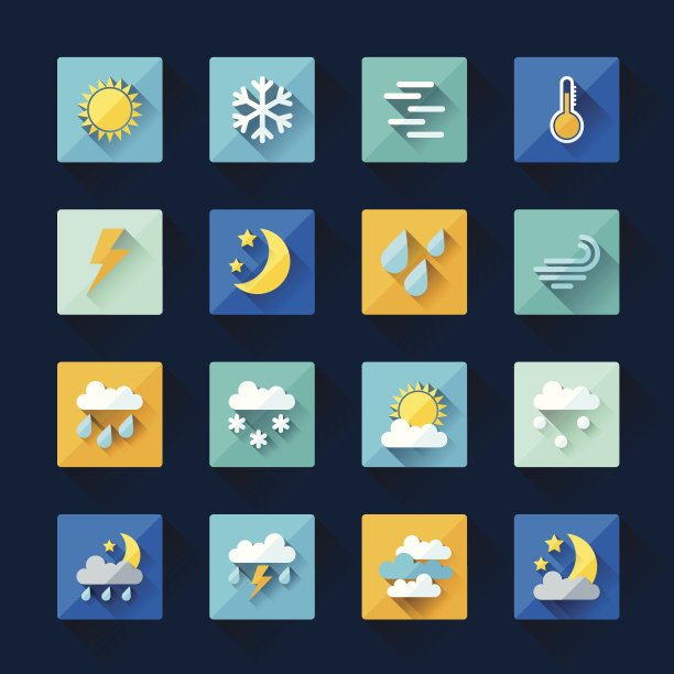 天气图标设置在平面设计风格。图片下载