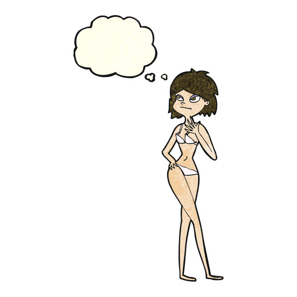 穿着比基尼和思想泡泡的卡通女人图片下载