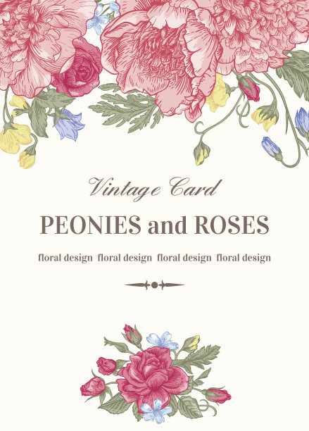 卡片上有玫瑰和牡丹。图片下载